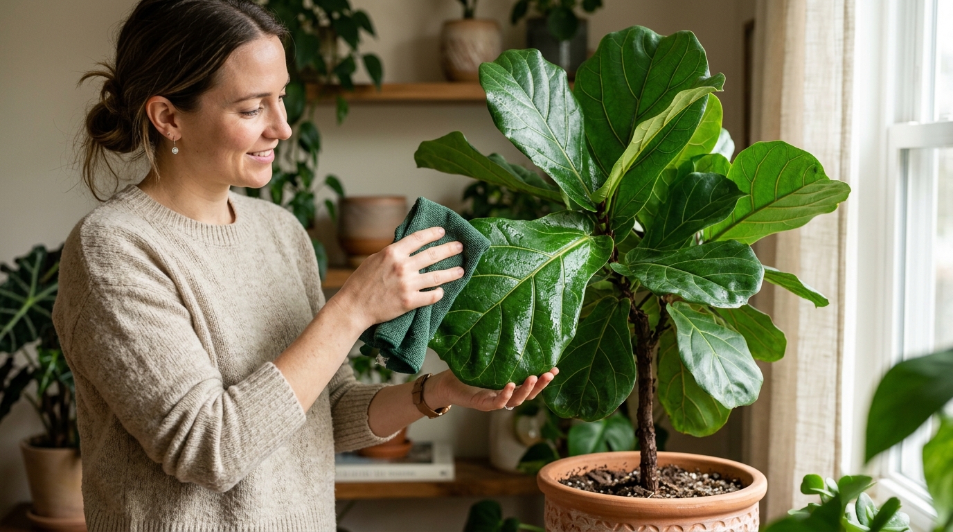 Nettoyage des feuilles d?une plante
