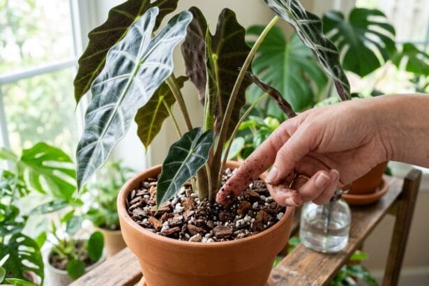 Olla terre cuite arrosage pot enterrée dans une plante verte