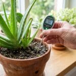 Vérification de l'humidité du terreau d'un aloe vera avant arrosage