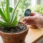 Vérification de l'humidité du terreau d'un aloe vera avant arrosage