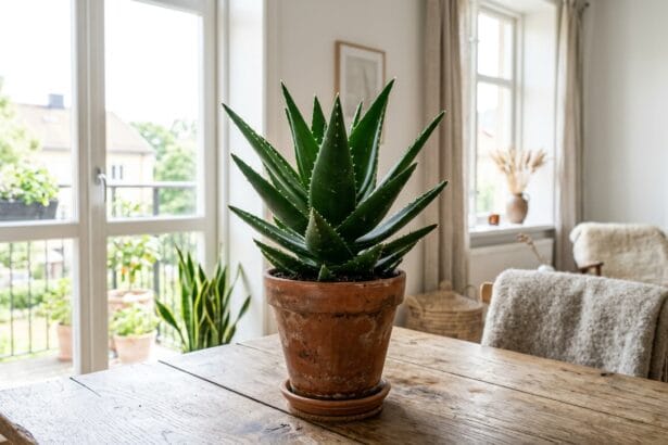 Aloe vera en pot dans un intérieur lumineux