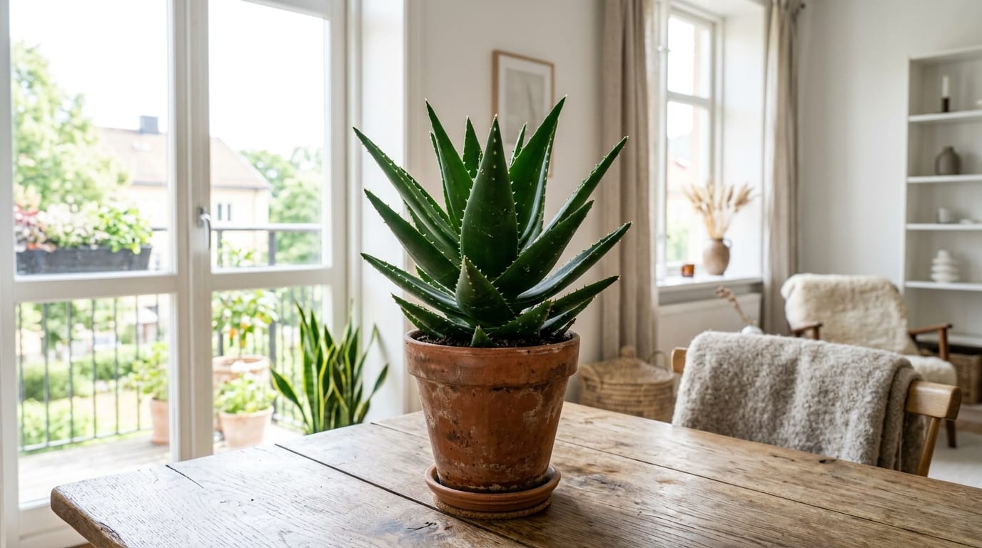 Aloe vera en pot dans un intérieur lumineux