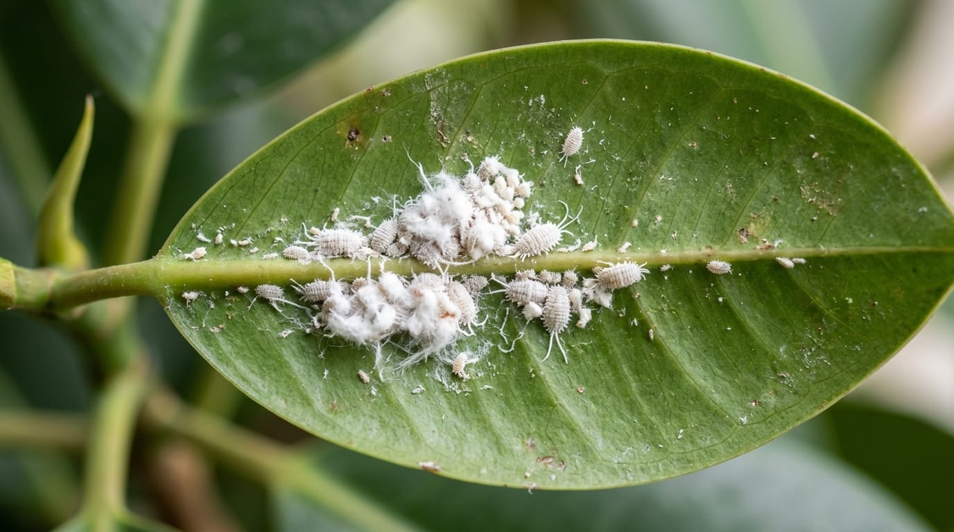 Cochenilles farineuses traitement naturel sur une plante d'intérieur