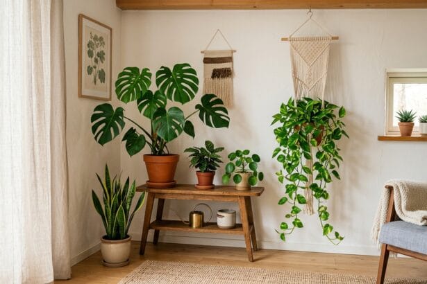 Aménagement d'un coin plantes esthétique dans un petit salon d'appartement