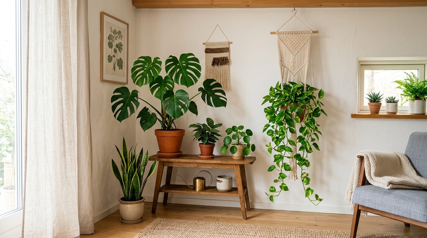 Aménagement d'un coin plantes esthétique dans un petit salon d'appartement