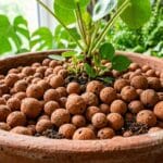 Couche de billes d'argile drainage pot au fond d'un pot en terre cuite