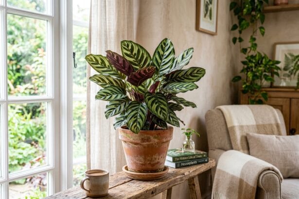 Entretien calathea intérieur dans un pot en céramique design