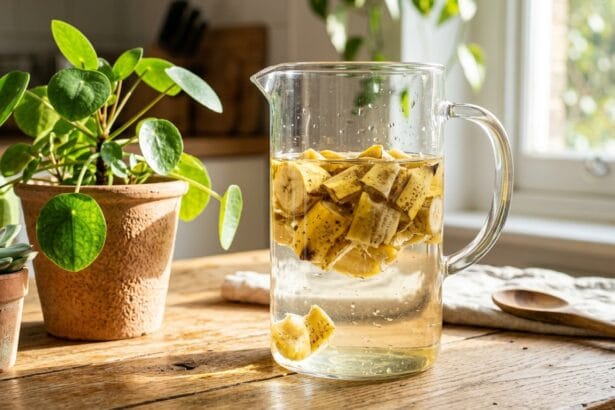Préparation d'un extrait de peau de banane engrais potassium dans un bocaux d'eau