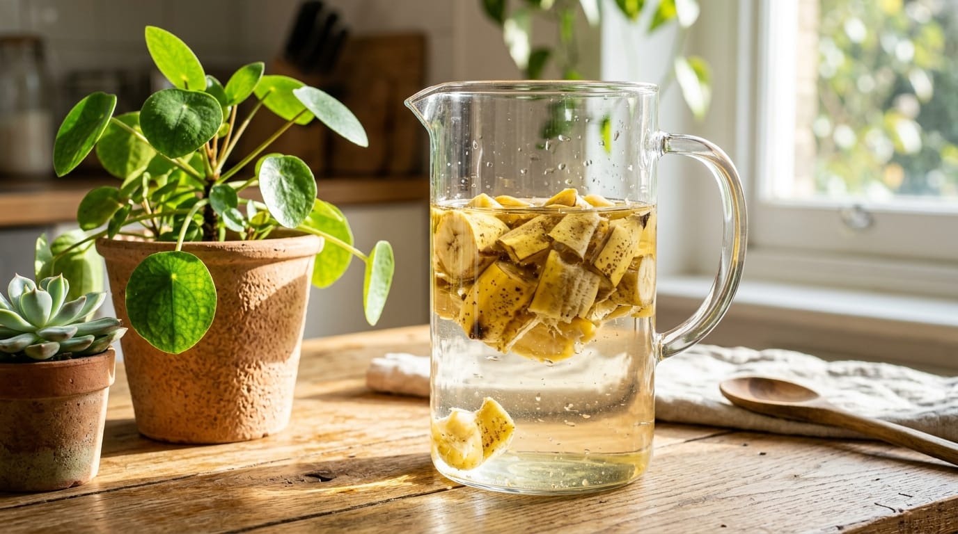 Préparation d'un extrait de peau de banane engrais potassium dans un bocaux d'eau