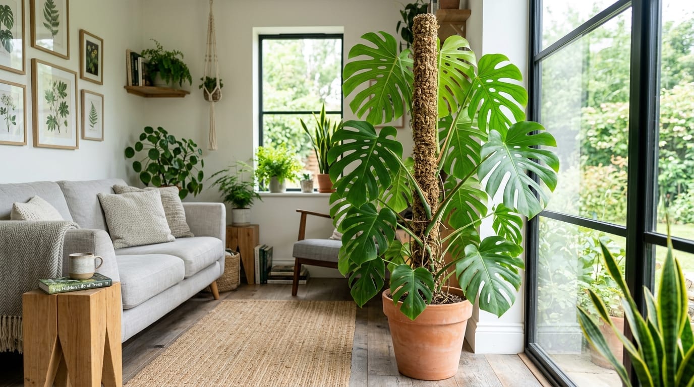 Monstera deliciosa majestueux sur tuteur de mousse