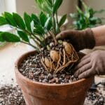 Rempotage des rhizomes d'un Zamioculcas dans un terreau drainant