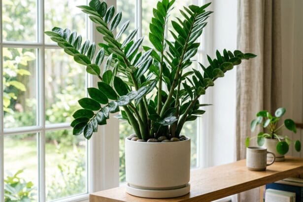 Zamioculcas ZZ plant en pot avec des tiges fermes et brillantes