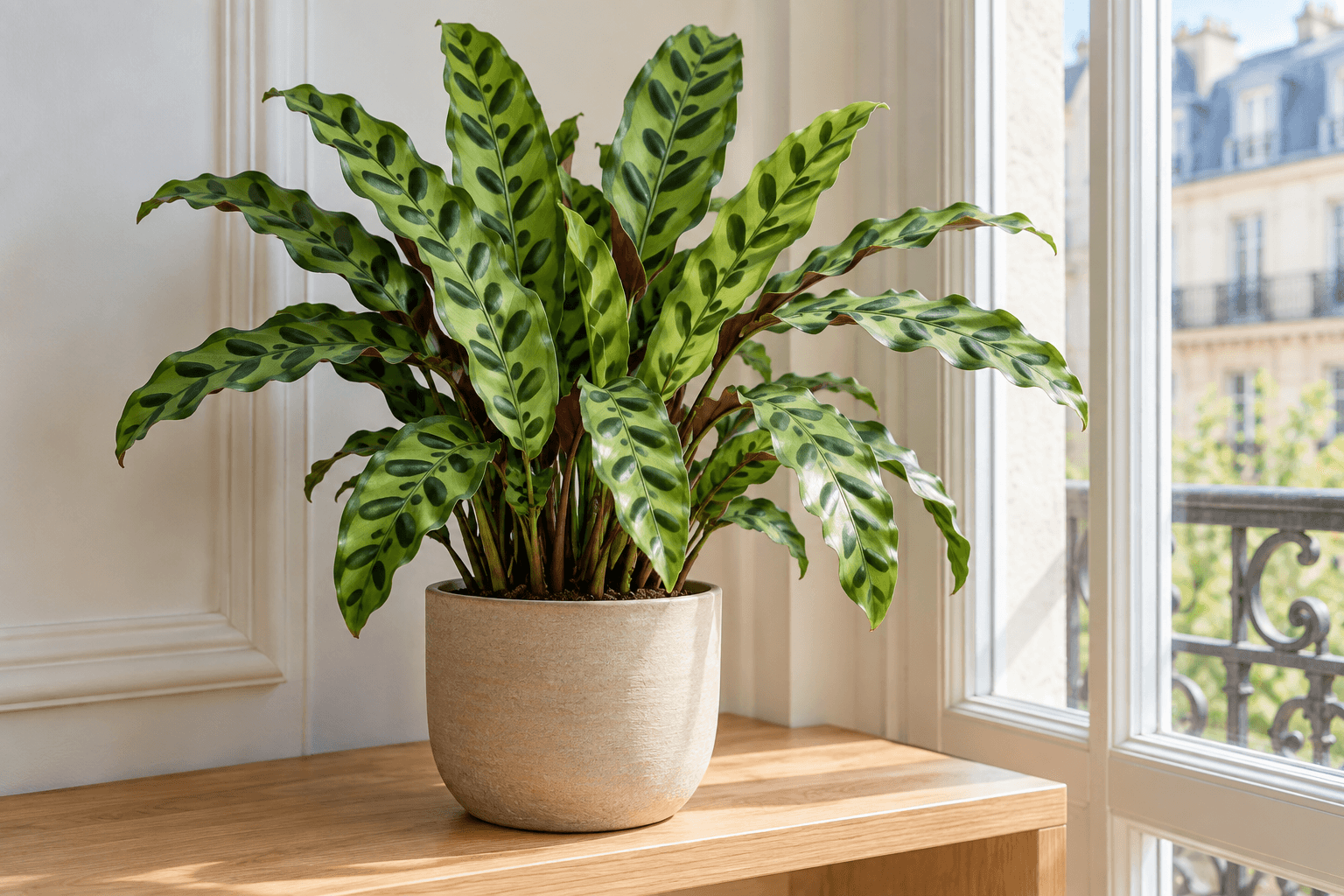 Calathea leopardina : vue de la plante en pot