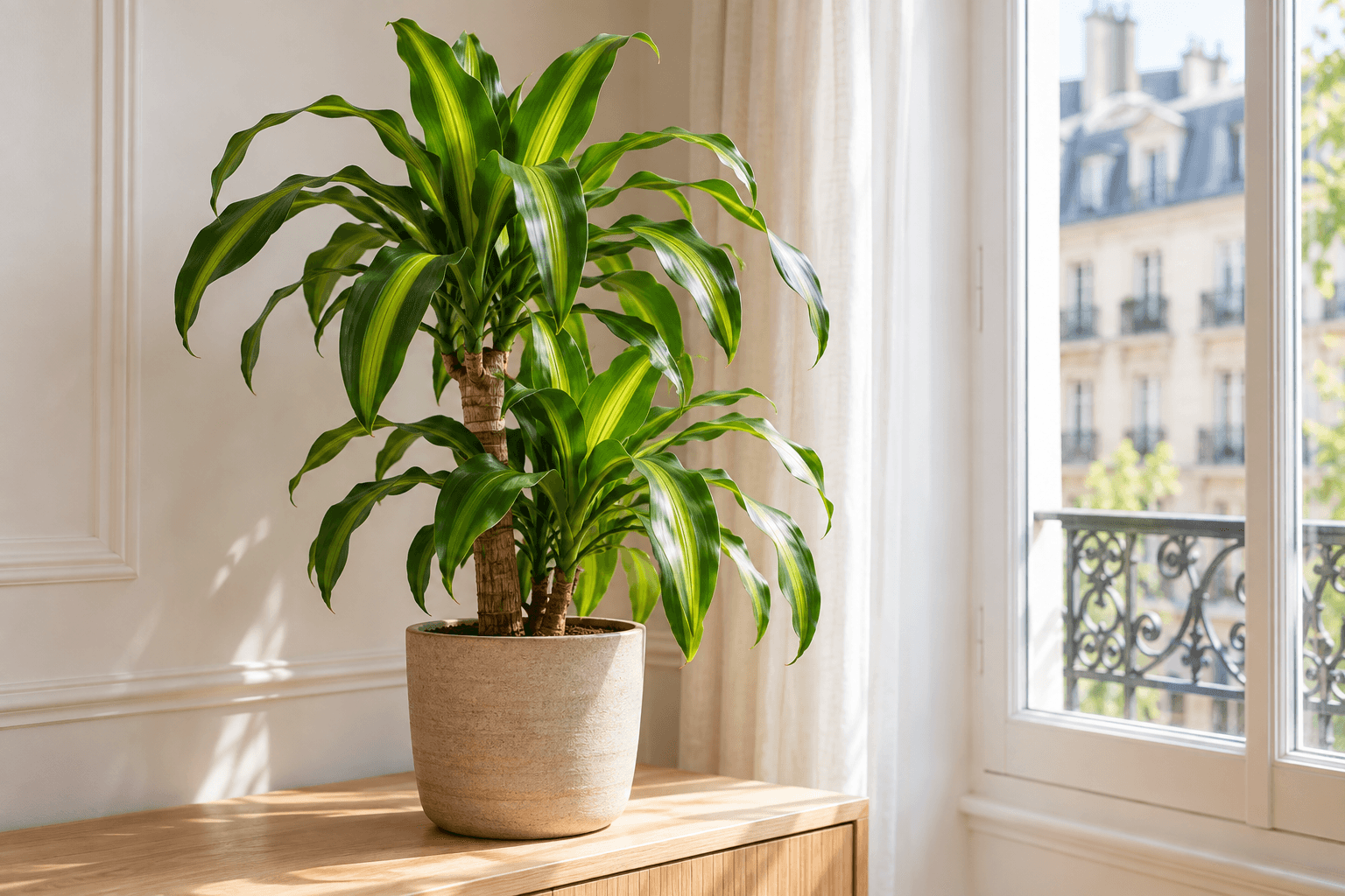 Dracaena fragrans : vue de la plante en pot